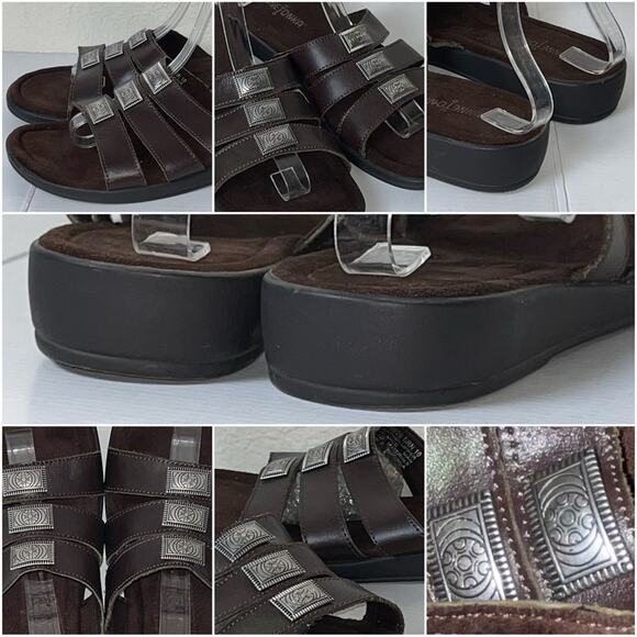 MINNETONKA Brown Leather Slip On Sandals Western Boho Women's Size 10 - Picture 7 of 16
